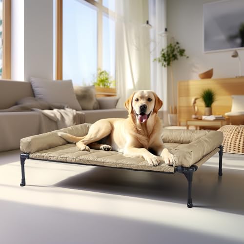 Veehoo Cooling Elevated Dog Bed Add Removable Waterproof Bolster Cushion Mat, Raised Pet Cot with Breathable Teslin Mesh, No-Slip Feet, Dog Couch Bed for Indoor Outdoor, 42x30inches, Beige, CWC2331B - Image 3