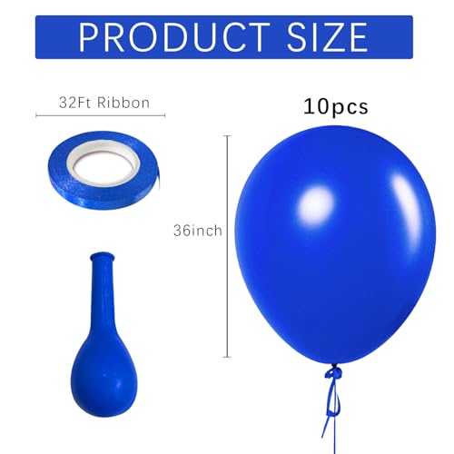 Image of Blue Balloons Blue Party Decorations 10 Pack 36 inch Round Royal Blue Balloons for Birthday Graduation Baseball Nautical 4th of July Independence Memorial Day Patriotic Party Decorations