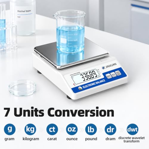 Image of Lab Scale Gram Scale 6000gx0.01g Accuracy Laboratory Balance Scale Digital Scale Electronic Analytical Balance for Jewelry Gold Kitchen Lab, with 7 Units Conversion, 500g Weight, LCD Display