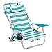 SONGMICS Chaise de Plage Portable avec Appui-tête, Siège d’extérieur, Dossier Haut réglable jusqu'à 180 °, avec Porte-gobelet et Poche, accoudoirs, Charge 150 kg, Rayures Vertes et Blanches GCB62JW