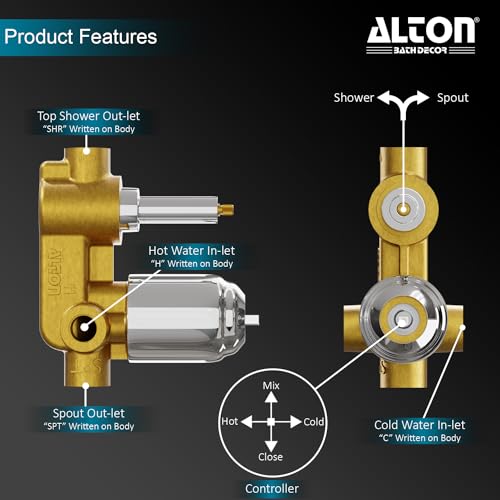 Image of ALTON EDGE, Brass, Concealed Body High Flow Diverter With Exposed Part Kit | Bathroom Shower System | Bathroom Mixer | Chrome Finish