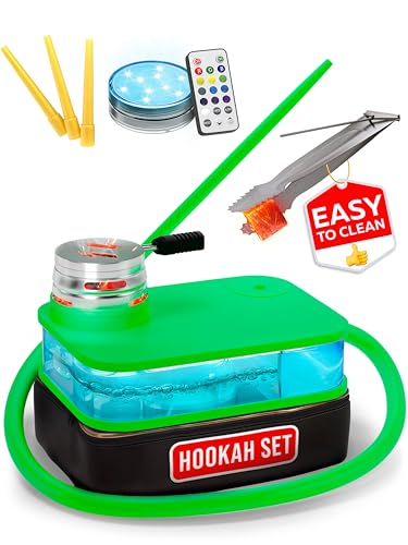 M. ROSENFELD Green Hookah Set With Everything - Premium Small Hookah Set For Travel With Case - Green Hooka With Case With Charcoal Holder & Coal Cover - M. ROSENFELD Travel Hooka Set With Everything