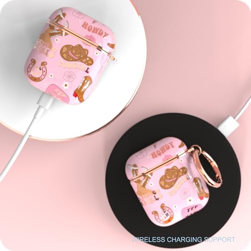 Image of wenew for AirPod Case AirPods 1st & 2nd Generation Hard Case Cover with Keychain for Women Men (Golden Cowgirl)