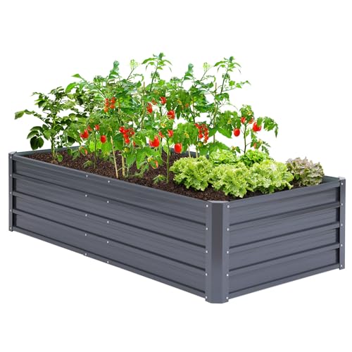 Ohuhu Hochbeet Metall Pflanzenbeet 180x90x45 cm, Hochbeete für Garten aus robustem Stahlblech mit stabilem Design, Rostschutz und Langer Haltbarkeit – Ideal für Gemüse, Kräuter & Blumen Anthrazit