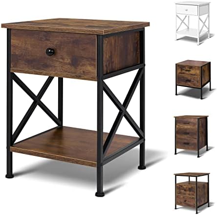 ELFORDSON Bedside Table with 2 Drawers, 4 Sides High Gloss LED Bedside Cabinet with 16 Colours, Side Cabinet Nightstand Bedroom Living Room Furniture Black