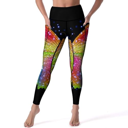 Leggings pour fitness et jogging imprimé papillon coloré taille haute S