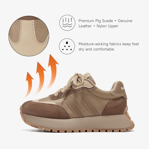 BEAU TODAY Fashion Sneakers for Women, Casual Walking Sneakers for Women, Genuine Leather Chunky Platform Retro Sneakers, Comfortable Non-Slip Tennis Running Shoes3