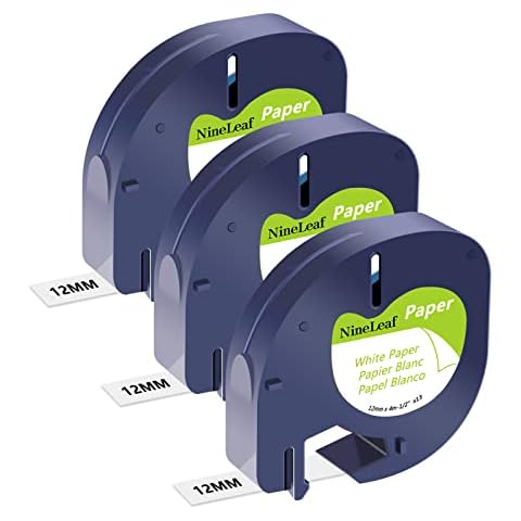 NineLeaf 3 x Compatible for Dymo LetraTag Refill 91200 91330 S0721510 Tape Black on White 12mm x 4m Paper Label Tape for LT-100H LT-100T LT-110T Plus QX50 XR XM 2000 Label Maker Cover