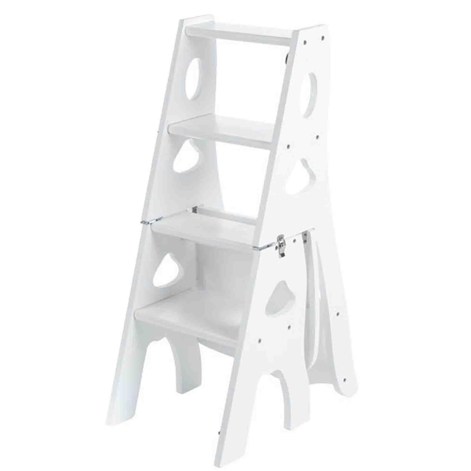 WQPMNYG Folding chair Deformable ladder and chair Multi-functional folding ladder and chair Wooden four ladder stool Household ascending chair Strong structure Safety and durability (Color : White,