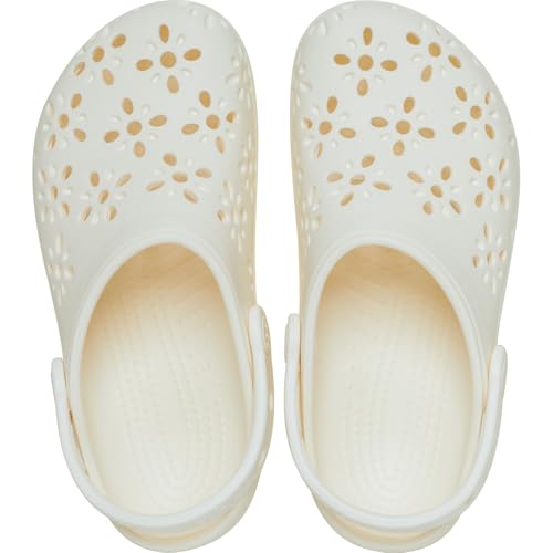 Crocs Unisex-Adult Classic Clogs with Floral Cut Out Design Chalk Men's 9 Women's 11 Medium4