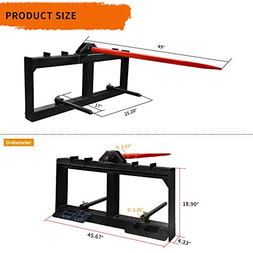 Image of YINTATECH 49 inch Hay Spear for tractor 2000 lbs Quick Attach Skid Steer
