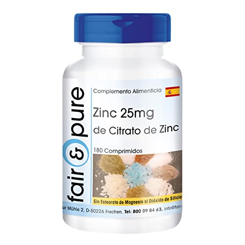 Fair & Pure® - Zinc 25mg de citrato de zinc - 180 comprimidos veganos - altamente dosificado