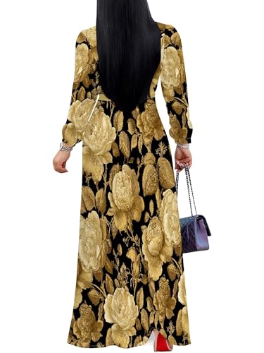 Image of SUZONANA Plus Size Dresses for Women Floral Print Maxi Dress Flowy 3 /4 Sleeve with Belt