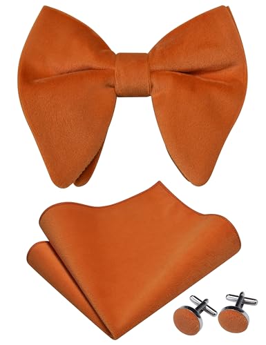 Image of GUSLESON Mens Solid Plaid Velvet Pre-tied Adjustable Bow Tie and Pocket Square Cufflink Set with Gift Box