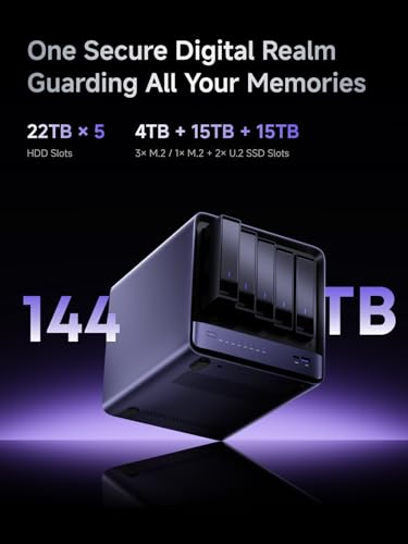 Image of MINISFORUM N5 Pro AI NAS with AMD Ryzen AI 9 HX Pro 370, 2x SODIMM DDR5-5600MHz Slot(ECC Support), 128GB SSD, 1xHDMI+2xUSB4 Outputs, 5x HDD Slot, M.2 2230 /2280 /22110 /U.2 slots, 5GbE+10GbE Lan Port NAS