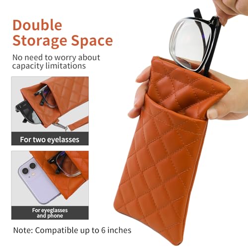 Image of Double Eyeglass Case Soft Dual Glasses Case for Women Men Travel Squeeze Top Sunglasses Cases Eyeglasses Pouch