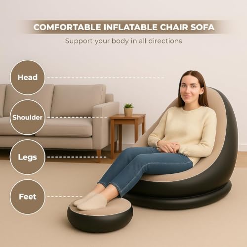 Inflatable Air Sofa Lounge –Air Couch Chair with Footstool for Indoor&Outdoor in Livingroom Bedroom Readingroom Office Balcony Garden - Image 5