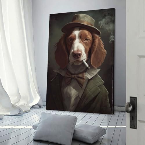 Peinture murale epagneul breton tableau deco chambre coucher cuisine 30x45cm
