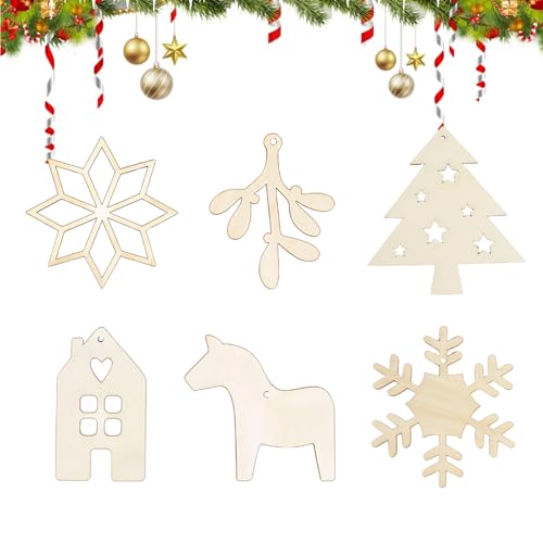 12 Stück Holz-Anhänger Enthalten Schneeflocken Weihnachtsbaum,...
