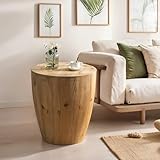HanStrong 20.87' Vintage Wood Drum Bucket Shaped Coffee Table, Round Side End Table with Storage, Small Center Table for Living Room, No Need Assembly