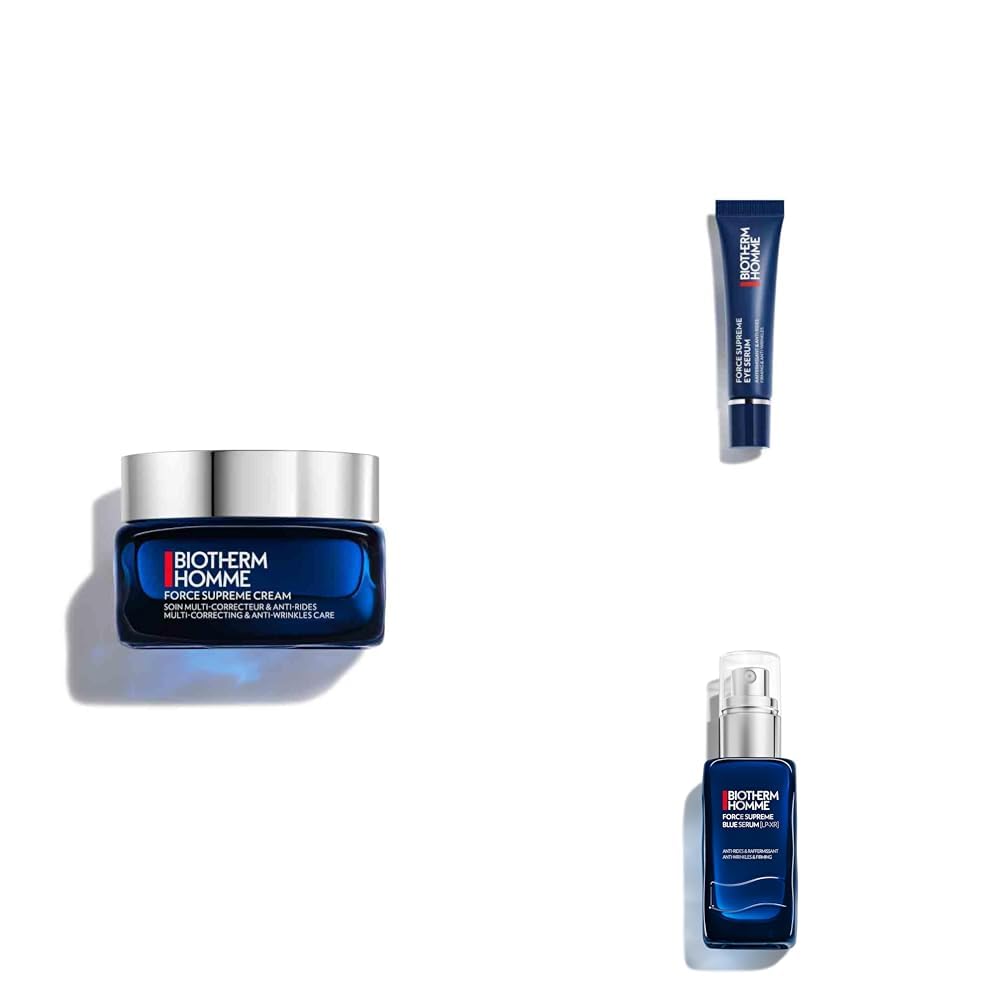Trio Biotherm Homme, Force Supreme Face Reshaper, Crème Visage Anti-Âge pour Homme 50 ml + Sérum Yeux 15 ml + Sérum Visage Anti-Âge - Au Pro-Rétinol - Anti-Rides - 60ml