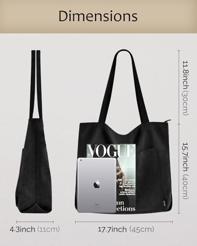 Prite Corduroy Tote Bag For Women Large Shoulder Bag With Zipper And Pockets For College Work Travel Shopping thumb #2