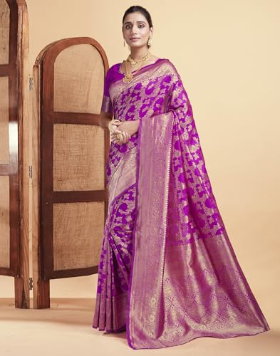 Image of SIRIL Women's Banarasi Silk Saree | Kanjivaram Silk Saree With Unstitched Blouse Piece