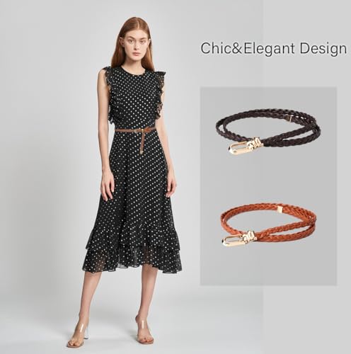 COTIM COYIN Women's Skinny Braided Leather Belts Thin Woven Waist Belts for Jeans Pants Dresses2