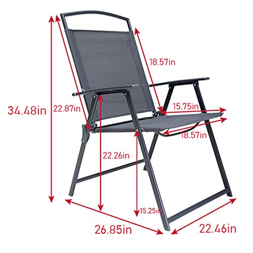 Pellebant Set Of 4 Patio Dining Chairs, Outdoor Folding Chairs With Armrest, Patio Furniture Chairs For Camping, Beach, Backyard, Garden, Poolside, Gray #TOP2