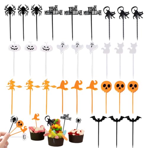 HABNI 30 Stück Piekser Fingerfood Kinder Mini Cartoon Bento Obstgabeln Zahnstocher Für Kuchen Picks ZubehöR SüßE spieße Erwachsene Dessert Obst Kinderparty Halloween