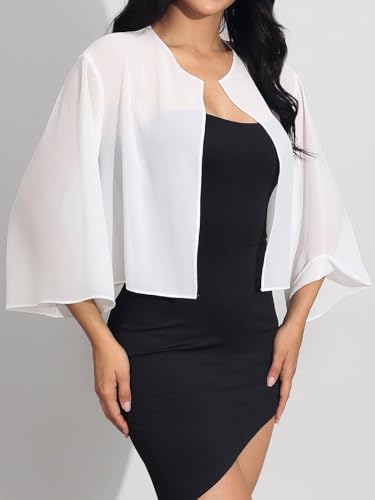 Image of Women's Shrug Bolero Sheer Sleeve Cropped Top Chiffon Wedding Jacket Party Evening Dresses Bridal Boleros Cardigan