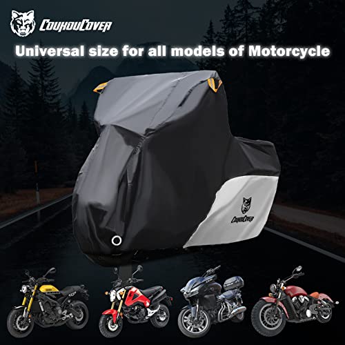Coukoucover Motorcycle Cover, 210D Oxford Fabric Waterproof Outdoor All Season Universal Protection With Reflective Strips, For 86" Motorbike Cover (Silver M) #TOP4