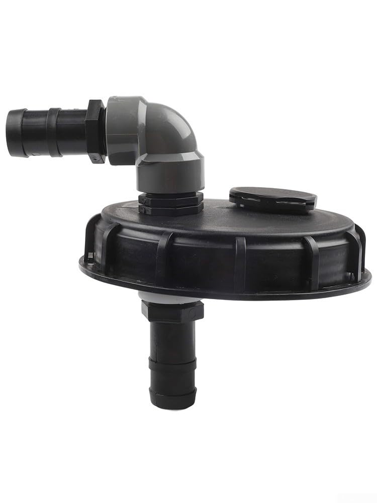 Plastic IBC Cover DN150, IBC Tank Cover Compatible with Water Storage and Rain Barrels, Plastic Pail Lid with Suction Connector for Hose, Easy Installation, 19x19x15 cm, Black(With hose)