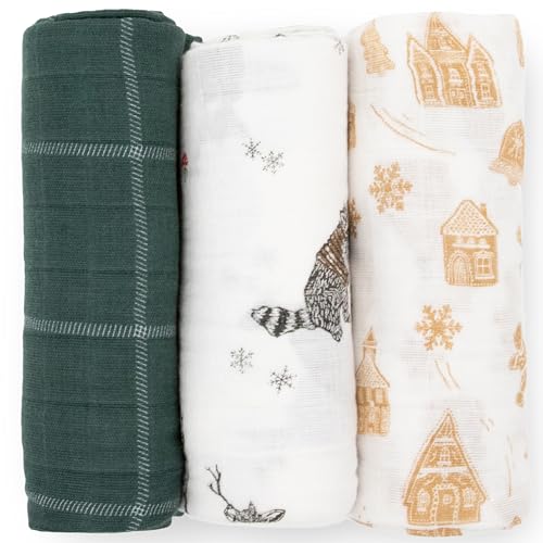 Image of Little Unicorn Muslin Swaddle Blanket for Newborns & Infants | Soft & Breathable Fabric | Set of 3 Baby Blankets for Swaddling, Nursing, Shower Gifts (Snow Day)