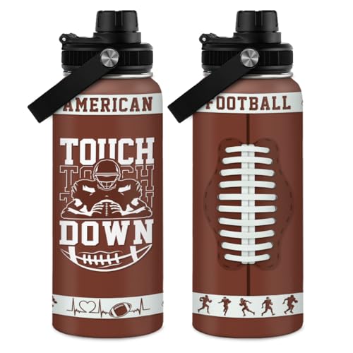 Image of SANDJEST Football Water Bottle with Lid - 32oz Insulated Stainless Steel Sport Bottle - Gifts for Men Football Players Lovers Men