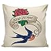 Scrummy Fundas de almohada de 50,8 x 50,8 cm, diseño de rosas y golondrinas, para decoración del hogar