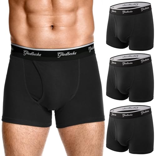 Gladbecke Unterhosen Männer Baumwolle Boxershorts Herren Weiche Komfortabler Unterhosen, Klassischen Boxershorts Herrenunterhosen, Unterwäsche für Sport Und Alltag, Schwarz 3er Pack, L