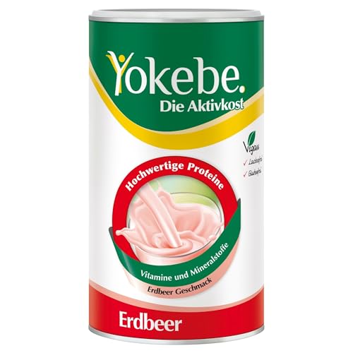 YOKEBE Erdbeer – Diätshake zum Abehmen – glutenfrei, laktosefrei und vegan – Mahlzeitersatz zur Gewichtsabnahme mit hochwertigen Proteinen – Mit Erdbeer-Geschmack – 500 g