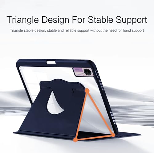 Image of TGK Rotating Case for Redmi Pad SE 11 inch with Pencil Holder 360 Degree Rotation Protective Trifold Stand Cover Clear Back (Dark Blue)