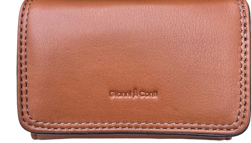 Gianni Conti Portefeuille en cuir, blocage RFID, porte-monnaie zippé, boîte cadeau 588359, Marron clair et marron foncé, 12.5cm, Classique