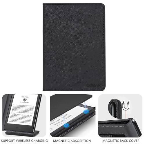 Image of CoBak Case with Stand for 6 Inch Kindle 2024 and 2022 Releases (11th Generation)- PU Leather Smart Cover with Auto Sleep /Wake & Hand Strap, Premium Protective Case for Kindle Basic,Black