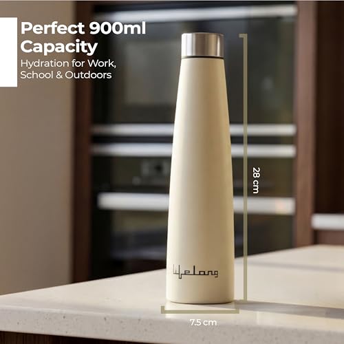 Image of Lifelong 900ml Stainless Steel Water Bottle Pack of 3 | Leak-Proof & Durable | Easy to Clean | Odour-Free | Rust-Free Build, Secure Cap & Easy Grip | Ideal for School, Office, Travel & Gym (Beige)