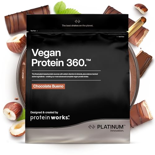 Protein Works | Vegan Protein 360 - Platinum Innovation, Premium Vegan Protein Powder, Plant-Based Protein Shake, Essential Vitamins & Minerals, Low Sugar, Chocolate Bueno, 28 Servings, 1kg