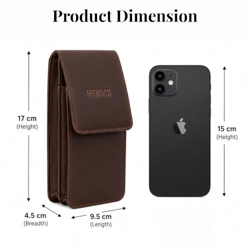 Image of MENSCH Genuine Leather Multifunctional Phone Mobile Pouch Waist Bag with Belt Loop for Accessories, Apple iPhones, Smartphones, Androids Upto 6.7 inch for Daily Use, Travelling for Men & Women (Brown)
