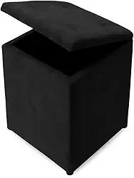 Puff Baú Decoração Guarda Objetos Brinquedos Discreto Assento Quarto Sala Organizador (Preto Suede)