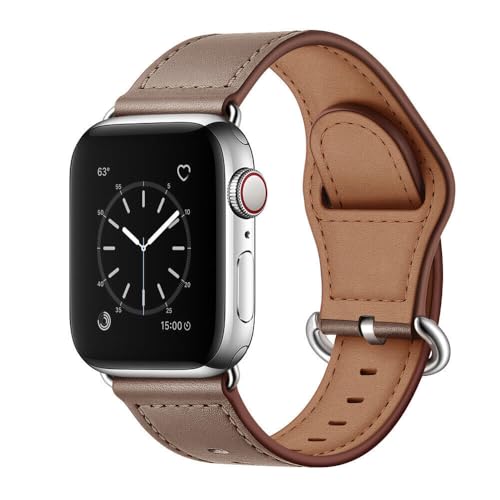 Bracelet cuir taupe pour Watch 10 42mm : remplacez le silicone par l'élégance