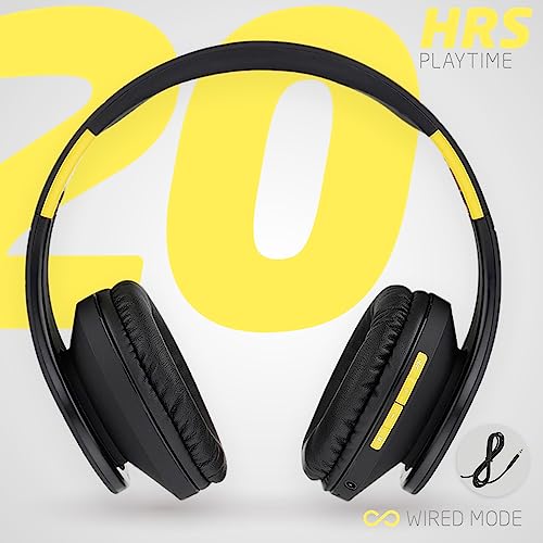 Image of PowerLocus Bluetooth Over-Ear Headphones, Wireless Stereo Foldable Headphones Wireless and Wired Headsets with Built-in Mic, Micro SD /TF, FM for iPhone /Samsung /iPad /PC (Black /Yellow)