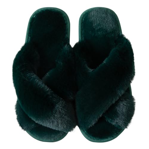 Image of Enteer Women's Slipper Memory Foam Cross Band Fuzzy Slippers Open Toe Cozy House Slippers Cozy Plush Bedroom Indoor Outdoor