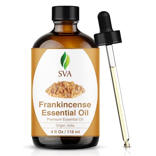 Image of SVA Frankincense Essential Oil - 4 Fl Oz - for Diffuser, Skin & Hair Care - Ideal for Massage & DIY Blends - with Dropper