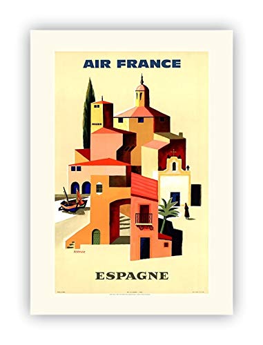 Lithographie Air France Espagne Vernier 1959 impression d'art premium 50x70cm